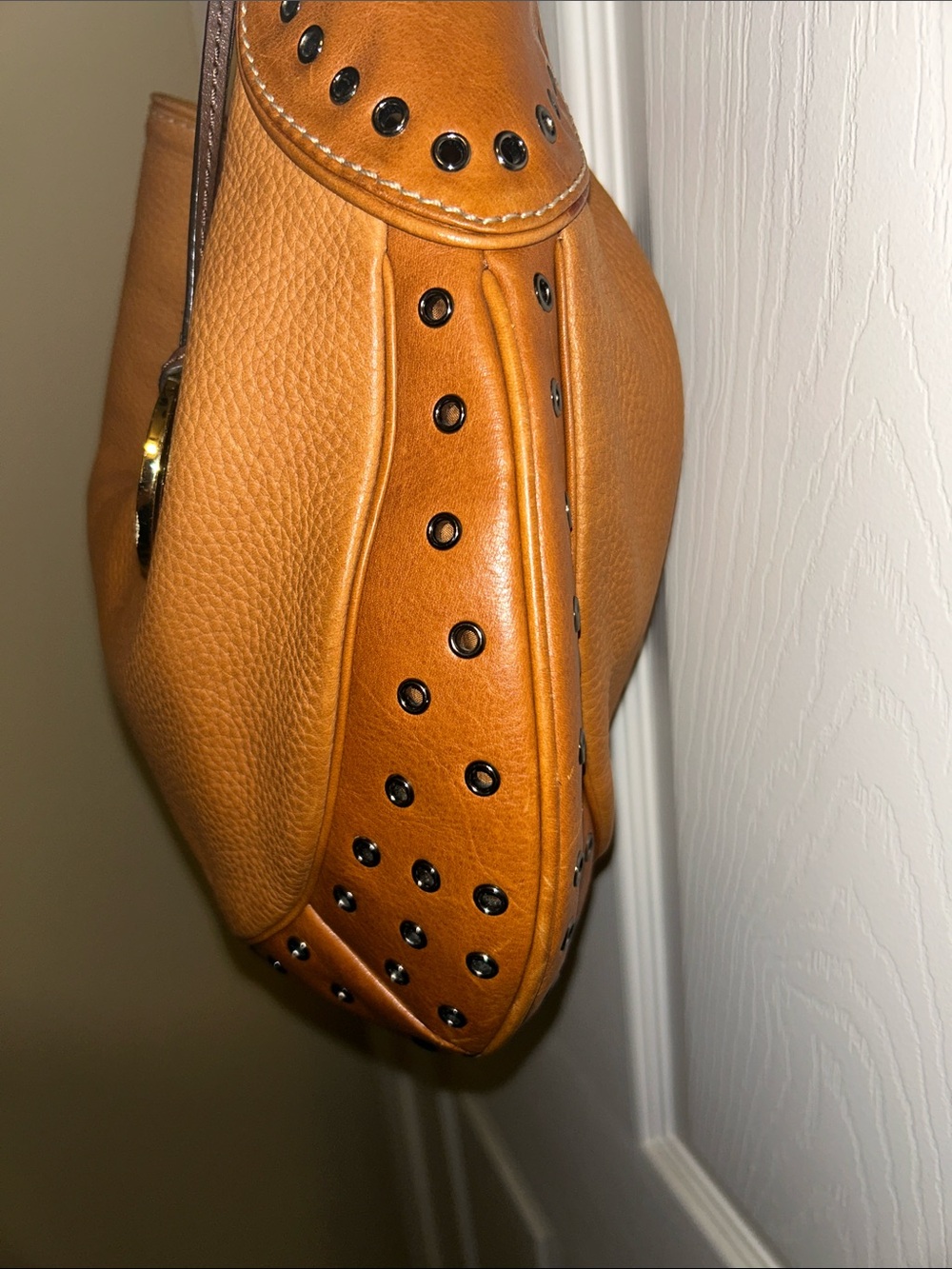 Michael Kors Cognac Pebbled Leather Studded Shoulder Hobo - Picture 4 of 10